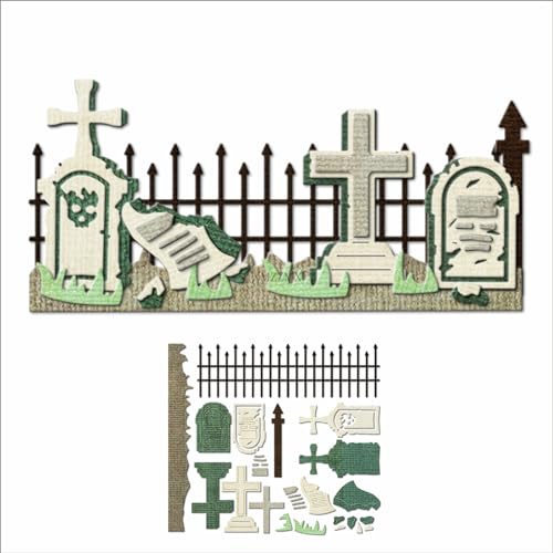 XMZZMX Shadow Halloween Friedhof Zaun Metall Stanzformen für Kartenherstellung, Papierprägung Stanzformen Kit Aufbewahrungstaschen Zubehör, Scrapbooking Schablonen von XMZZMX