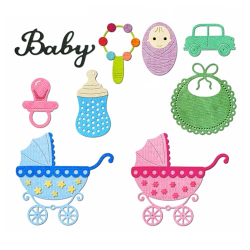 XMZZMX Stanzformen für Kinderwagen, Flaschen für Karten, Papierprägung, Metall, Schablonen-Set, Vorlagen, Aufbewahrungstaschen, Zubehör, Fotorahmen, Album, DIY, Scrapbooking, Schablonen-Sets von XMZZMX