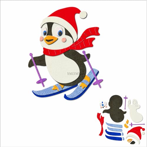XMZZMX Weihnachtsschlitten Pinguin Metall-Stanzformen für Kartenherstellung, Papierprägung, Stanzformen, Set, Aufbewahrungstaschen, Zubehör, Scrapbooking-Schablonen von XMZZMX
