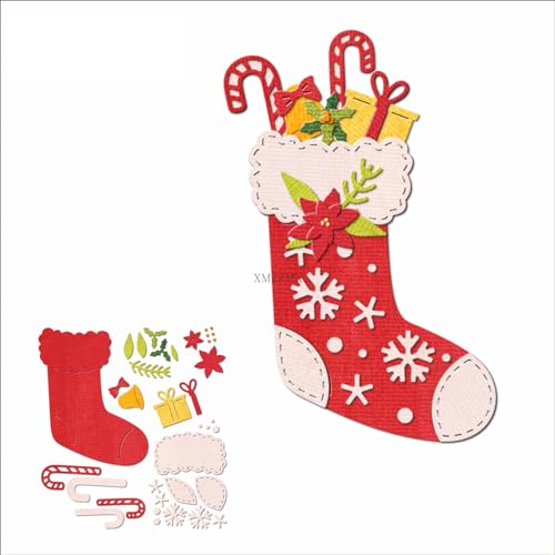 XMZZMX Weihnachtsstiefel Krücke Metall-Stanzformen für Kartenherstellung, Papierprägung, Stanz-Set, Aufbewahrungstaschen, Zubehör, Scrapbooking-Schablonen von XMZZMX