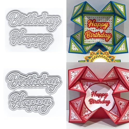 XMZZMX Words Happy Birthday Metall-Stanzformen für Kartenherstellung, Papierpräge-Stanzschablonen-Set, Vorlagen, Fotorahmen, Album, DIY, Scrapbooking, Schablonen-Sets von XMZZMX