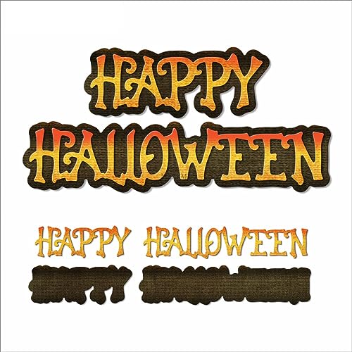 XMZZMX Words Happy Halloween Metall-Stanzformen für Kartenherstellung, Papierprägung, Stanz-Set, Aufbewahrungstaschen, Zubehör, Scrapbooking-Schablonen von XMZZMX