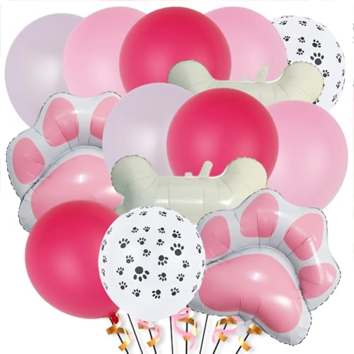 Hunde Party Luftballons XNAUVOI Hunde Folienballons Dekoration Große Knochenform Rosa Hundepfoten-Form Ballons für Haustiere Hundewelpen Geburtstagsparty Kindergeburtstag Partydeko Luftballons von XNAUVOI