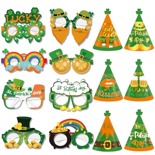 XNAUVOI St. Patrick's Day Papierhüte Brillen, 14Stück St. Patrick's Fotorequisite, St. Patricks Day Party Zubehör Set, St. Patricks Day Deko, Partybrille Foto Requisiten, Foto Accessoires Party XNAUVOI St. Patrick's Day Papierhüte Brillen, 14Stück St. Patrick's Fotorequisite, St. Patricks Day Party Zubehör Set, St. Patricks Day Deko, Partybrille Foto Requisiten, Foto Accessoires Party von XNAUVOI