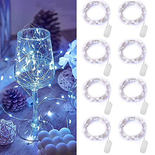 LED Lichterkette Batterie, 8 Stück 1M 10 LEDs Mini led lichterkette Drahtlichterkette Wasserdichte Kupferdraht Licht für Party Garten Weihnachten Hochzeit Halloween Beleuchtung Deko, Kaltes Weiß von XNFIVE