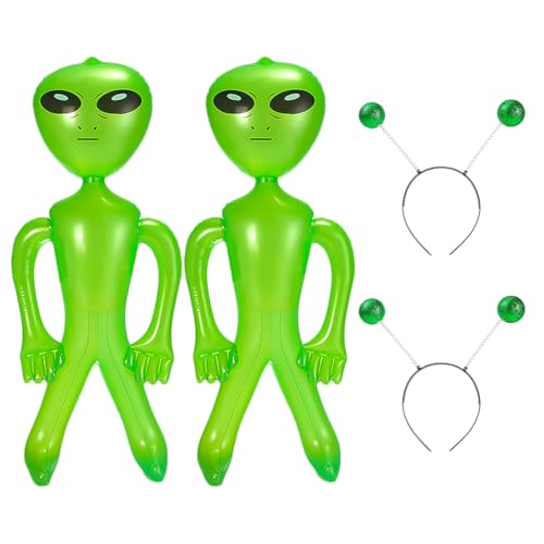XNFUOE Alien-Stirnband, aufblasbares Alien-Set, grünes aufblasbares Spielzeug, Marsianer für Halloween-Themenparty-Dekoration, 4 Stück von XNFUOE