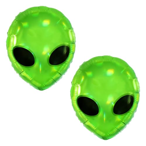 XNHIU 2 x Alien-Kopf-Luftballons, grün, aufblasbar, Alien-Requisite, Weltraum, Aliens, Party-Dekoration, Halloween-Party-Hintergrund für Kinder und Erwachsene von XNHIU