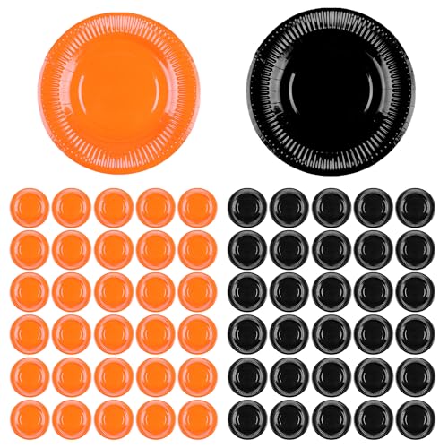 XNHIU 60 Stück Halloween Pappteller Runde Pappteller Einwegteller Geschirr Partyteller Zubehör für Halloween Geburtstag DIY Malerei (Schwarz und Orange) von XNHIU