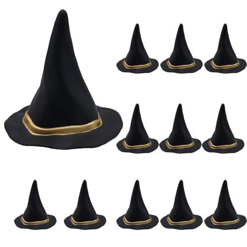 XNHIU Mini-Hexenhüte für Halloween, Miniaturen, Kunststoff, Mini-Hexenhut, Zauberer-Zubehör für Partygeschenke, Bastelarbeiten, 12 Stück von XNHIU