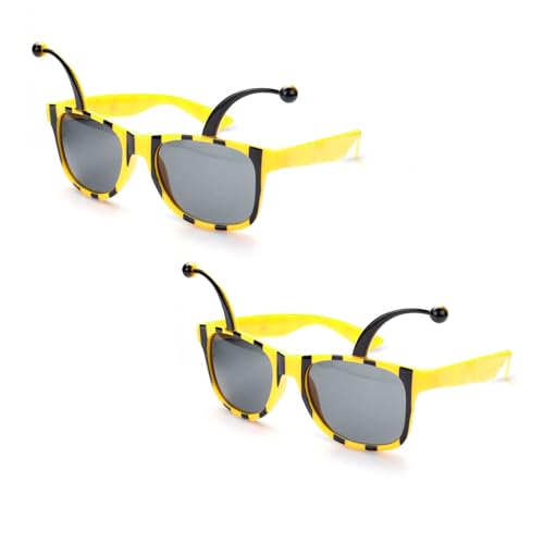 XNIVUIS 2 Stück Brille Mit Fühlern Partybrille Biene Tierbrille Gelb-Schwarze Streifen Hummel Sonnenbrille Karneval Accessoires für Cosplay Party (Schwarz+Gelb) von XNIVUIS