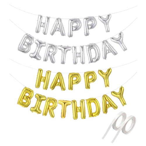 XNIVUIS 2 Stück Gold und Silber Happy Birthday Ballons Banner, Happy Birthday Girlande Luftballons, Folienballons, 16 Zoll Happy Birthday Luftballon für Kinder, Geburtstag, Baby Party(Gold，Silber) von XNIVUIS