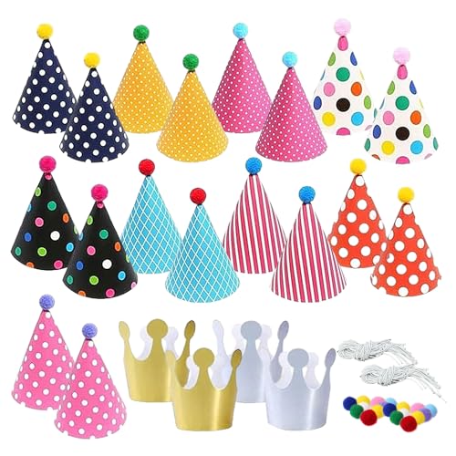 XNIVUIS 22PCS Geburtstagsparty-Kegelhüte, Partyhüte-Set, Partykegelhüte für Geburtstag, Weihnachtsfeier, Kinderparty, Halloween, Neujahrsparty, schöne Krone, für Kinder und Erwachsene (Gold) von XNIVUIS