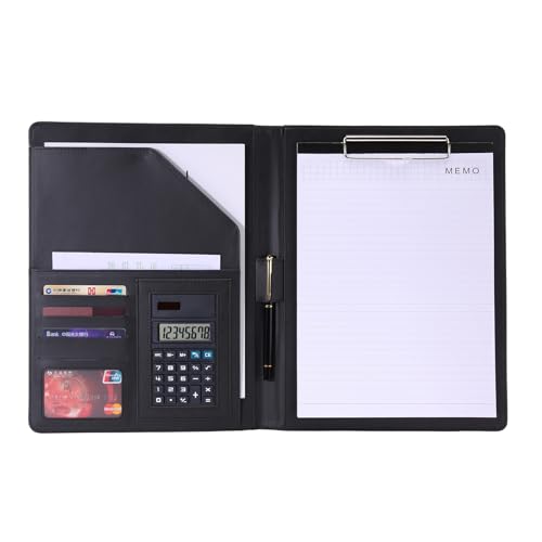 Padfolio/Portfolio Folder Clipboard,Lebenslauf/Interview Dokument Organizer Visitenkartenhalter Slot/A4 Größe Schreibblockhalter, Kunstleder Büro Konferenz Notizblock Clip (Black, 52 L x 35.2 W) von XNONE