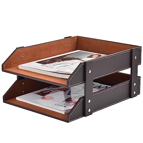 Schreibtisch-Organizer aus Leder,Briefablage A4,stapelbarer Büro-Aktenordner,Dokumentenfach für Akten,Ordner,Briefpapier,Zeitschriften,Post,Zuhause,Schreibtischorganisation,Halter,Braun von XNONE