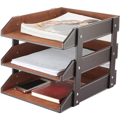 Schreibtisch-Organizer aus Leder,Briefablage A4,stapelbarer Büro-Aktenordner,Dokumentenfach für Akten,Ordner,Briefpapier,Zeitschriften,Post,Zuhause,Schreibtischorganisation,Halter,Braune von XNONE