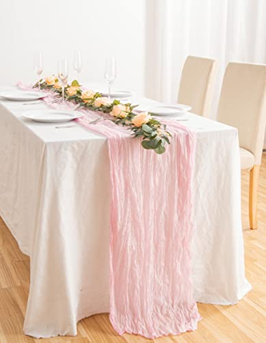 Seihtuch-tischläufer, Cheesecloth Tischläufer Tischdecke, Rustikaler Gaze-Stoff Boho-Tischläufer, Transluzent Tischflagge Für Hochzeit Vintage, Geburtstag, Babyparty Dekoration, 90 X 300 cm (Rosa) Seihtuch-tischläufer, Cheesecloth Tischläufer Tischdecke, Rustikaler Gaze-Stoff Boho-Tischläufer, Transluzent Tischflagge Für Hochzeit Vintage, Geburtstag, Babyparty Dekoration, 90 X 300 cm (Rosa) von XNSHUN