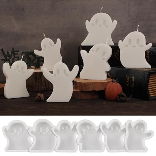 Silikonformen Gießformen Halloween, Herbst Silikonform Halloween Kerzenform Set, 3D Halloween Kürbis Silikonform Deko, Für DIY Halloween Thanksgiving Geschenk Herbstdeko (6 Stück Geist) von XNSHUN