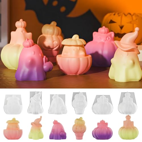 Silikonformen Gießformen Halloween, Herbst Silikonform Halloween Kerzenform Set, 3D Halloween Kürbis Silikonform Deko, Für DIY Halloween Thanksgiving Geschenk Herbstdeko (6-teiliges Set) von XNSHUN