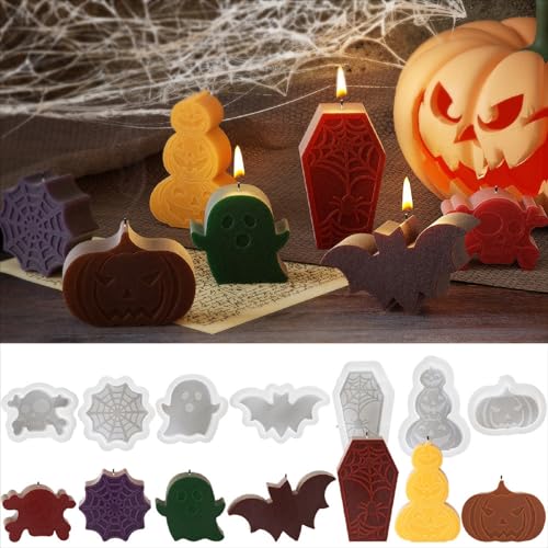 Silikonformen Gießformen Halloween, Herbst Silikonform Halloween Kerzenform Set, 3D Halloween Kürbis Silikonform Deko, Für DIY Halloween Thanksgiving Geschenk Herbstdeko (7-teiliges Set) von XNSHUN