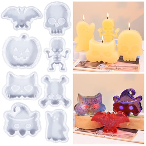 Silikonformen Gießformen Halloween, Herbst Silikonform Halloween Kerzenform Set, 3D Halloween Kürbis Silikonform Deko, Für DIY Halloween Thanksgiving Geschenk Herbstdeko (8-teiliges Set) von XNSHUN