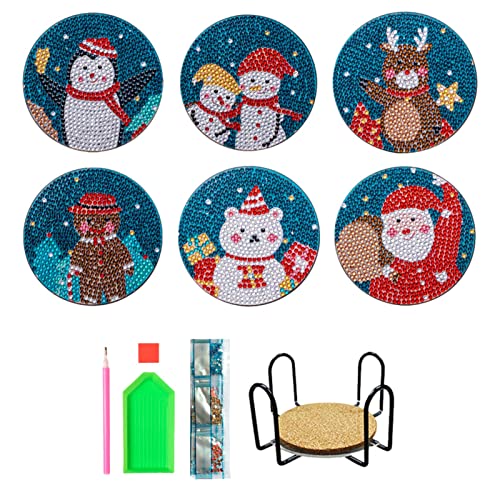 XNSHUN 6 Stück Weihnachten Diamond Painting Untersetzer, Diamond Painting Untersetzer DIY Untersetzer Mit Werkzeugen, rutschfeste Getränke Untersetzer Mit Metallhalter Für Anfänger (01) von XNSHUN