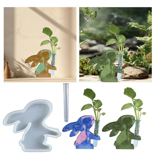 XNSHUN Silikonform Für Vasen, Silikonformen Gießformen Ostern, 3D Hase Kerzenformen, Hasenform Aus Silikon Epoxidharz Formen Für Die Herstellung Von Blumenvase Und Heimdekoration (Form + 1*Rohr) von XNSHUN
