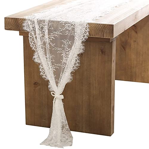 XNSHUN Weiße Spitze Tischdecke Häkelspitze Tischläufer, 75 * 300cm Spitzentischdecke Partytischdecke Vintage Bestickte Spitzeauflage, Geeignet Für Rustikale Boho Hochzeit Dekor Tisch Dekor von XNSHUN