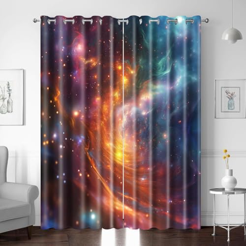 XNWYWE Verdunklungsvorhänge mit Ösen Farbe Weltraum Sterne Vorhang Blickdicht für Kinderzimmer, 2 Stücke Thermovorhang Kälteschutz Gardinen Wohnzimmer Schlafzimmer Dekoration 166x150cm(HxB) von XNWYWE