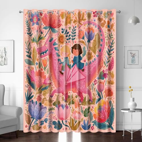 XNWYWE Vorhänge Gardinen mit Ösen Blumen Drachen Cartoon Thermovorhang Moderne Polyester Blickdichte Vorhänge für Wohnzimmer Küche Schlafzimmer, Ösenvorhang Dekoschal Dekogardinen 2er Set 241x229 cm XNWYWE Vorhänge Gardinen mit Ösen Blumen Drachen Cartoon Thermovorhang Moderne Polyester Blickdichte Vorhänge für Wohnzimmer Küche Schlafzimmer, Ösenvorhang Dekoschal Dekogardinen 2er Set 241x229 cm von XNWYWE