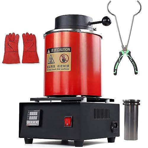 XNZJHPP Verbesserter Goldschmelzofen, 1-3 kg Elektrischer digitaler Schmelzofen 1400W 2100F PID Schmelzofen-Kit Guss Raffination Schmuck Edelmetalle Gold Silber Kupfer Aluminium 3kg rot (Black 2kg) von XNZJHPP