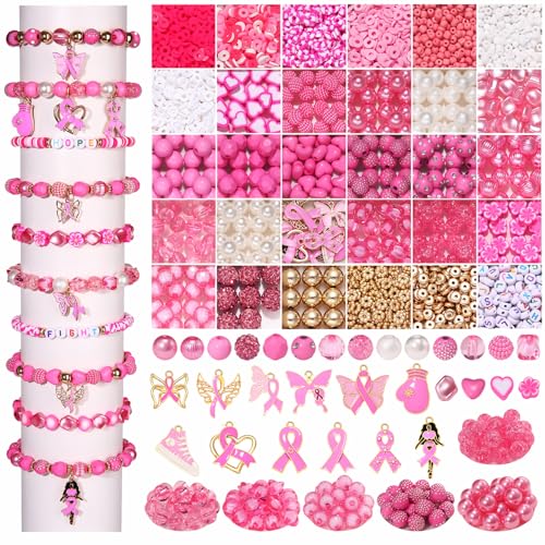 2650 Stück + Brustkrebs-Bewusstseins-Perlen für Armbandherstellung, Ton, Heishi-Perlen, Kristall-Abstandshalter, rosa Schleifenanhänger für Schmuckherstellung, DIY, Brustkrebs-Bewusstseinszubehör 2650 Stück + Brustkrebs-Bewusstseins-Perlen für Armbandherstellung, Ton, Heishi-Perlen, Kristall-Abstandshalter, rosa Schleifenanhänger für Schmuckherstellung, DIY, Brustkrebs-Bewusstseinszubehör von XOCARTIGE
