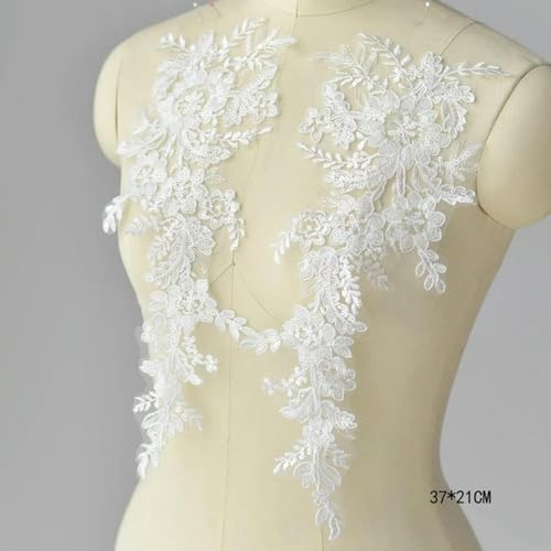 1 Paar weiße Pailletten bestickte Spitze Stoff Patch Hochzeitskleid Dekoration Aufkleber Handbuch DIY Zubehör von XOING