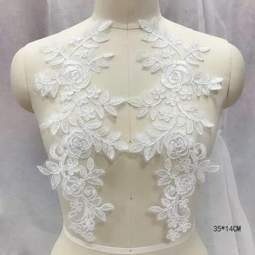 1 Paar weiße Pailletten bestickte Spitze Stoff Patch Hochzeitskleid Dekoration Aufkleber Handbuch DIY Zubehör von XOING