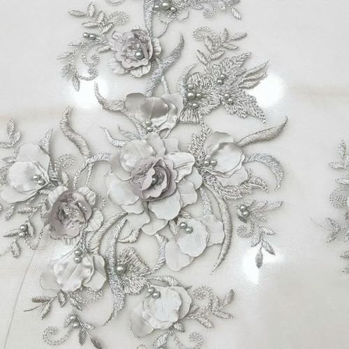 6 Stück rosa Stoff-Perlen-Stickerei-Patch zum Aufnähen, Blumen-Applikationen, Patches für Hochzeitskleid, DIY-Besatz von XOING
