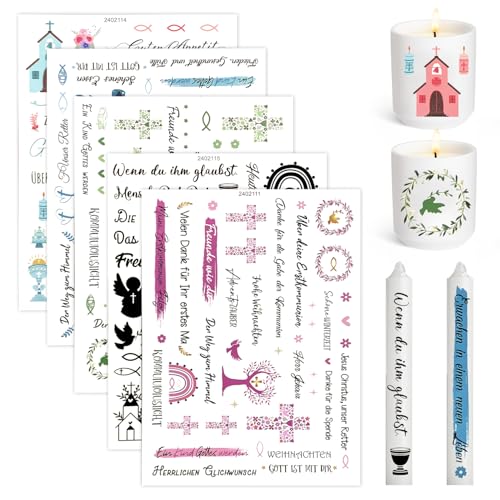 5er Pack Kerzentattoos, Wassertransferdruck Kerzentattoos Rub On Sticker Taufkerzentattoo Kerzenfolie Kommunion für Taufe, Konfirmation, Tasse DIY 5er Pack Kerzentattoos, Wassertransferdruck Kerzentattoos Rub On Sticker Taufkerzentattoo Kerzenfolie Kommunion für Taufe, Konfirmation, Tasse DIY von XOKL