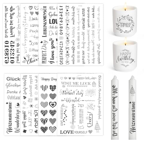 XOKL 8er Pack Kerzentattoos, Wassertransferdruck Kerzentattoos Rub On Sticker Happy Birthday, Kerzenaufkleber Geburtstagskerzenetikett (Geburtstagsmotiv) von XOKL