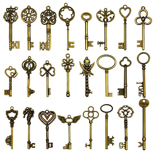 24 Stück große antike Bronze Skelett Schlüssel rustikalen Schlüssel für Hochzeit Dekoration gefallen, Halskette Anhänger von XONOR