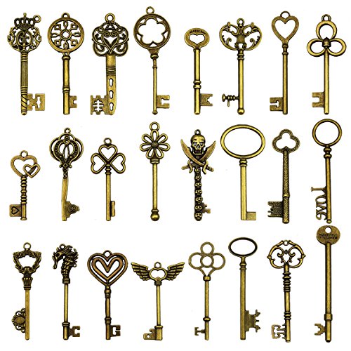 24 Stück große antike Bronze Skelett Schlüssel rustikalen Schlüssel für Hochzeit Dekoration gefallen, Halskette Anhänger 24 Stück große antike Bronze Skelett Schlüssel rustikalen Schlüssel für Hochzeit Dekoration gefallen, Halskette Anhänger von XONOR