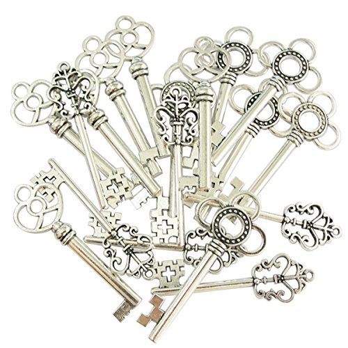 30 Stück Retro Bronze Schlüssel Anhänger Schmuck Steam Punk Deko Für Halskette Kette (Silber) von XONOR