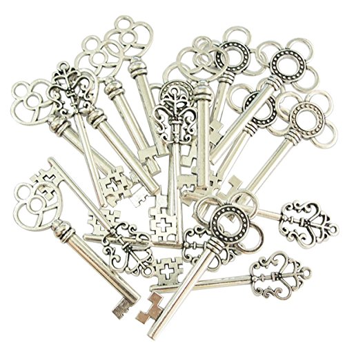 30 Stück Retro Bronze Schlüssel Anhänger Schmuck Steam Punk Deko Für Halskette Kette (Silber) von XONOR