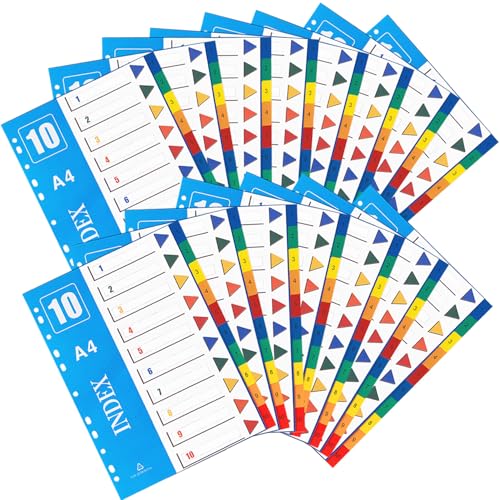 1-10 Teilige Akten-Trennblätter A4 【15 Stück】 A4 Ordner-Trennblätter aus Kunststoff für Ringbücher mit 11 Löchern, mehrfarbige Akten-Trennblätter für Hebelbogen, Mehrzweck-Registerblätter für Schule 1-10 Teilige Akten-Trennblätter A4 【15 Stück】 A4 Ordner-Trennblätter aus Kunststoff für Ringbücher mit 11 Löchern, mehrfarbige Akten-Trennblätter für Hebelbogen, Mehrzweck-Registerblätter für Schule von XOTOZO