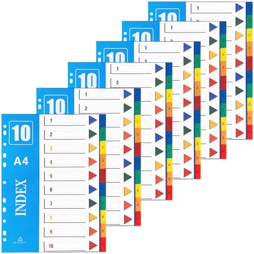 1-10 Teilige Akten-Trennblätter A4 【6 Stück】 A4 Ordner-Trennblätter aus Kunststoff für Ringbücher mit 11 Löchern, mehrfarbige Akten-Trennblätter für Hebelbogen, Mehrzweck-Registerblätter für Schule 1-10 Teilige Akten-Trennblätter A4 【6 Stück】 A4 Ordner-Trennblätter aus Kunststoff für Ringbücher mit 11 Löchern, mehrfarbige Akten-Trennblätter für Hebelbogen, Mehrzweck-Registerblätter für Schule von XOTOZO