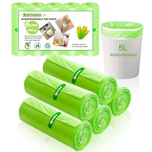 5-Liter-Müllbeutel, 160 Beutel, biologisch abbaubare Lebensmittelabfallbeutel, 5 l, starke kompostierbare Müllbeutel, Recycling, abbaubarer Müllsack für Küche, Bad, Garten, Büro, Grün, 40 x 45 cm 5-Liter-Müllbeutel, 160 Beutel, biologisch abbaubare Lebensmittelabfallbeutel, 5 l, starke kompostierbare Müllbeutel, Recycling, abbaubarer Müllsack für Küche, Bad, Garten, Büro, Grün, 40 x 45 cm von XOTOZO