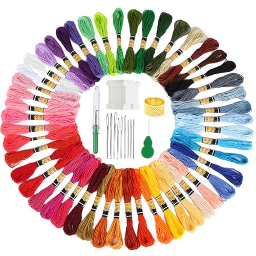 XOUDKE Stickgarn-Set - Faden in 50 Farben, zum selber sticken - 6 Stränge pro Garn, jeweils 8 m lang - Baumwollgarn für Stickbilder, Armbänder, zum Basteln(50 Farben) von XOUDKE