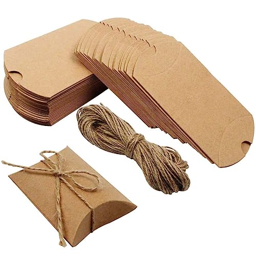 XPEX 50er-Pack Bonbonschachteln aus Kraftpapier, Geschenkpapierschachteln, kleine Geschenkschachteln mit Juteschnur für Hochzeit, Party, Gastgeschenke, Geburtstagsfeier, Kissenschachteln von XPEX