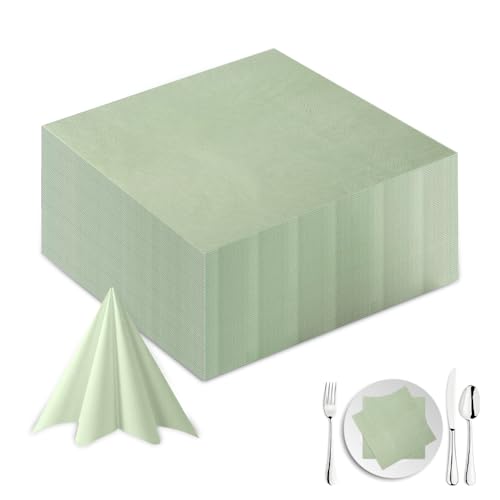 XPJBKC 150 Stück Servietten Grün, 25x25cm Servietten Salbeigrün Papierservietten, Grüne Servietten Salbei, Cocktailservietten Eukalyptus Grün für Hochzeit Geburtstag Party Deko von XPJBKC
