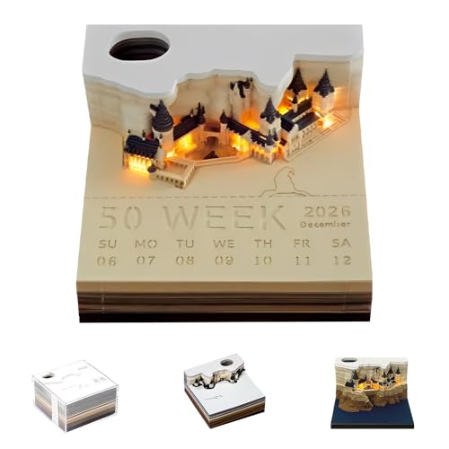 XPJBKC 3D Notizblock Kalender 2026, 3D Kalender Abreißen 2026 mit LED Licht, 3d AbreißKalender 2026, 3d Tischkalender 2026, Schreibtisch Deko für Arbeitszimmer, Büro, Schlafzimmer von XPJBKC