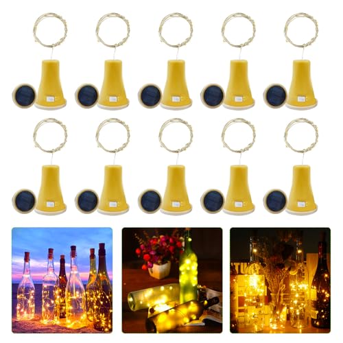 XPJBKC Solar Flaschenlicht, 10 Stück Flaschenlichterkette Korken, 2M Korken Lichterkette, Lichterkette für Flaschen, Wasserdicht Solar Wein Flasche Lichter mit 20 LED-Leuchten für DIY Party Garten von XPJBKC
