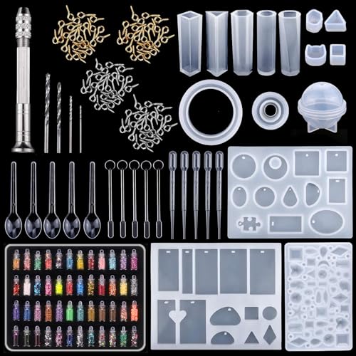 XPOOP 284 Stück Resin Gießharz Silikonform Epoxidharz Formen Set Epoxidharz Silikonform Schmuck Selber Machen Set für Schmuckherstellung Anhänger Halskette Ohrringe Dekoration Schmuckständer DIY von XPOOP