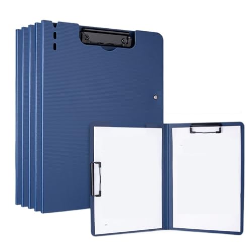 Aktentaschen, A4, Doppelclip, faltbar, für Notizblock, Datenspeicherung, Bürobedarf, Ordner aus Kunststoff, Blau, 5 Stück von XPSHP25112